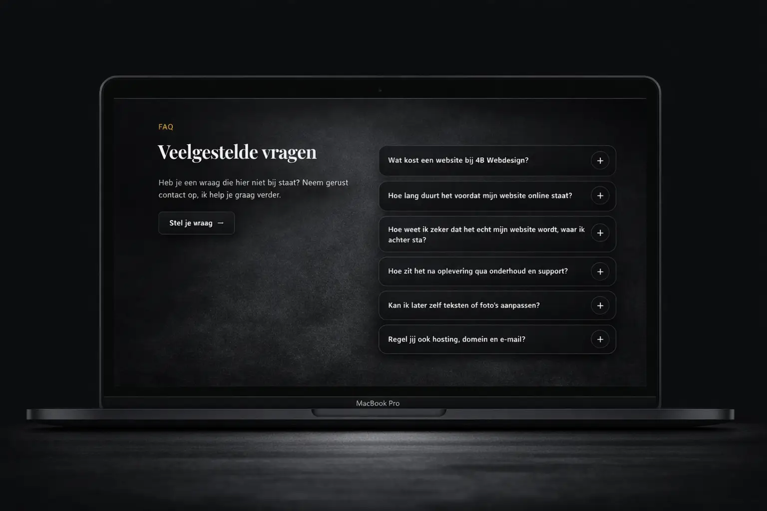 Mockup van de FAQ pagina van 4B Webdesign