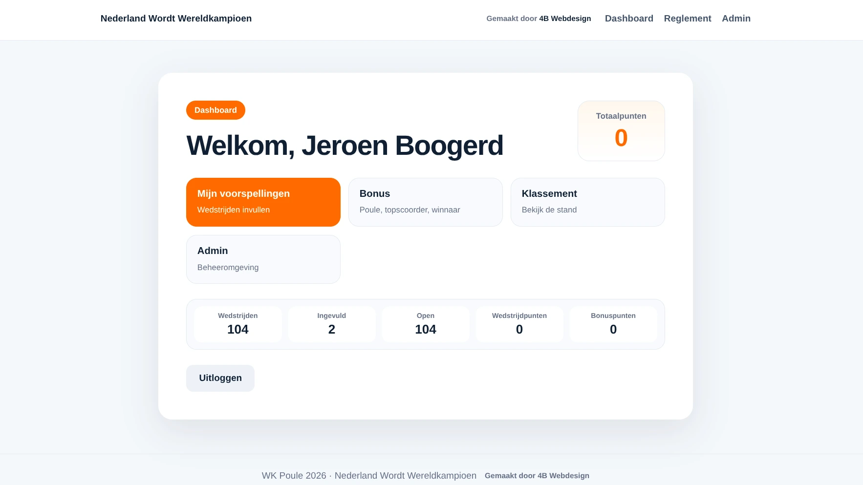 Laravel webapplicatie voor WK Poule Schouwen-Duiveland