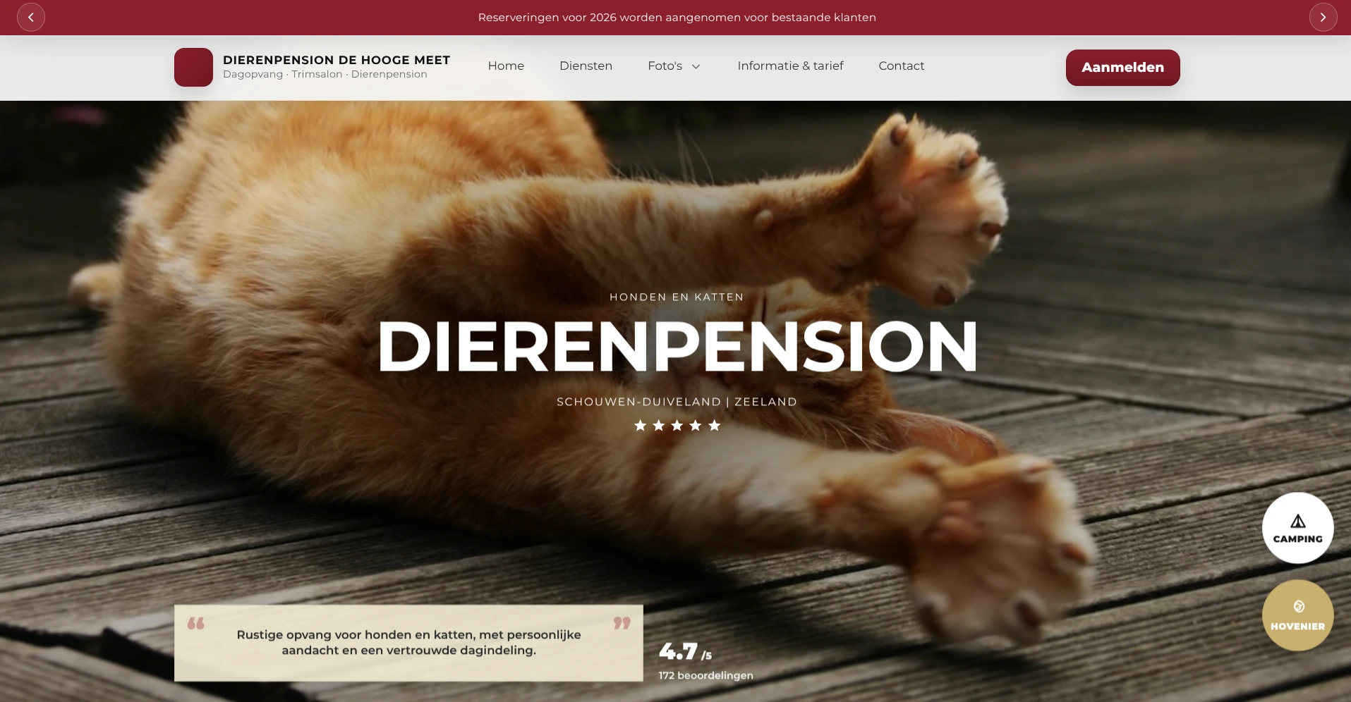 Website van Dierenpension De Hooge Meet