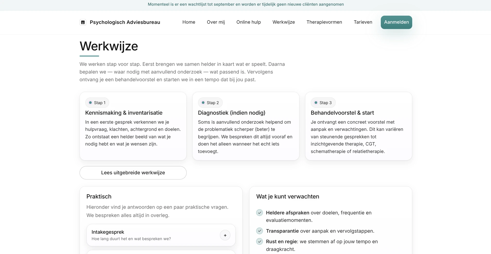 Werkwijze van Psychologisch Adviesbureau