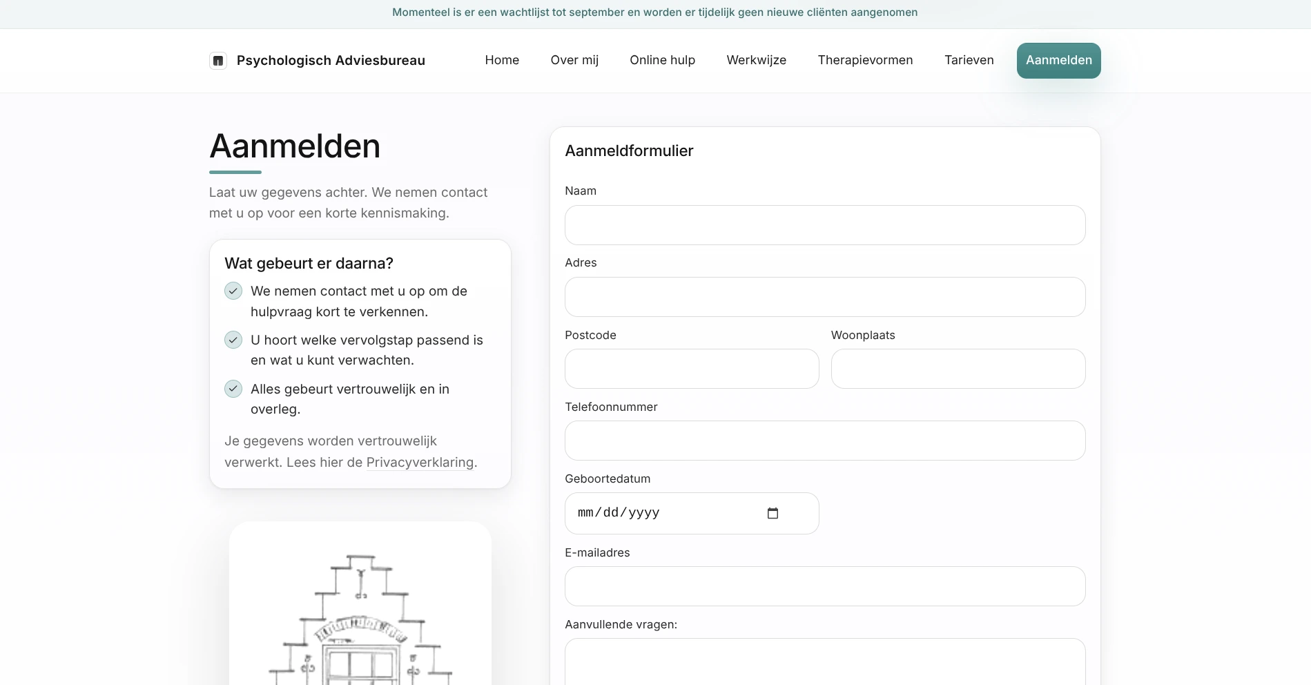 Aanmeldformulier van Psychologisch Adviesbureau